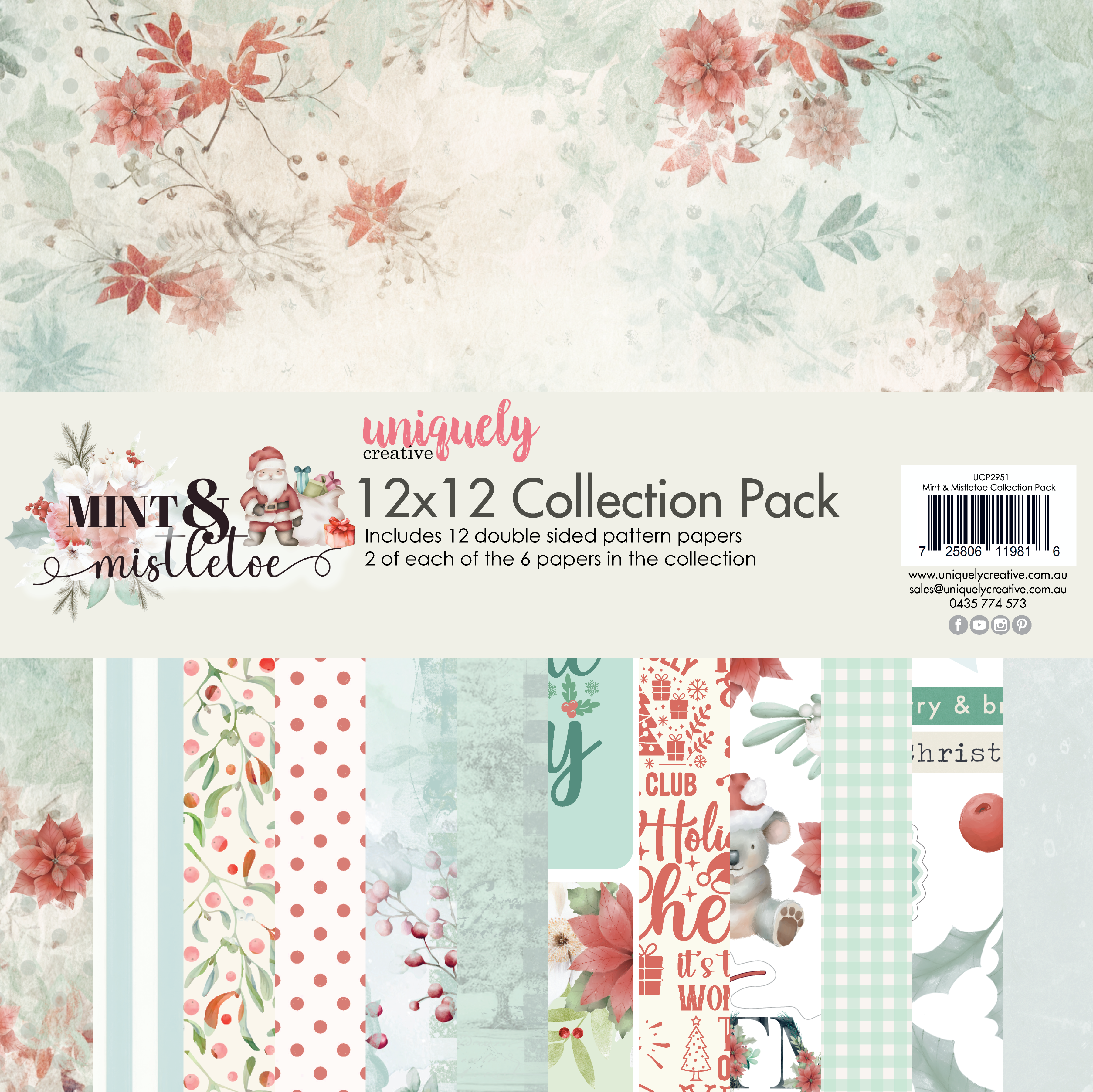 UC 12x12 Paper Pack - Mint and Mistletoe