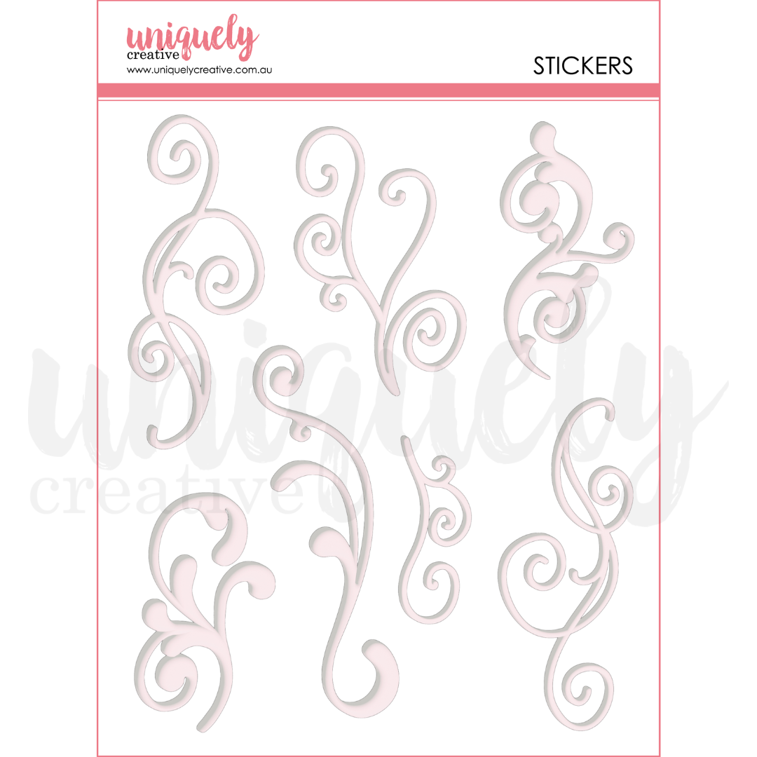 UC White Flourish Puffy Stickers